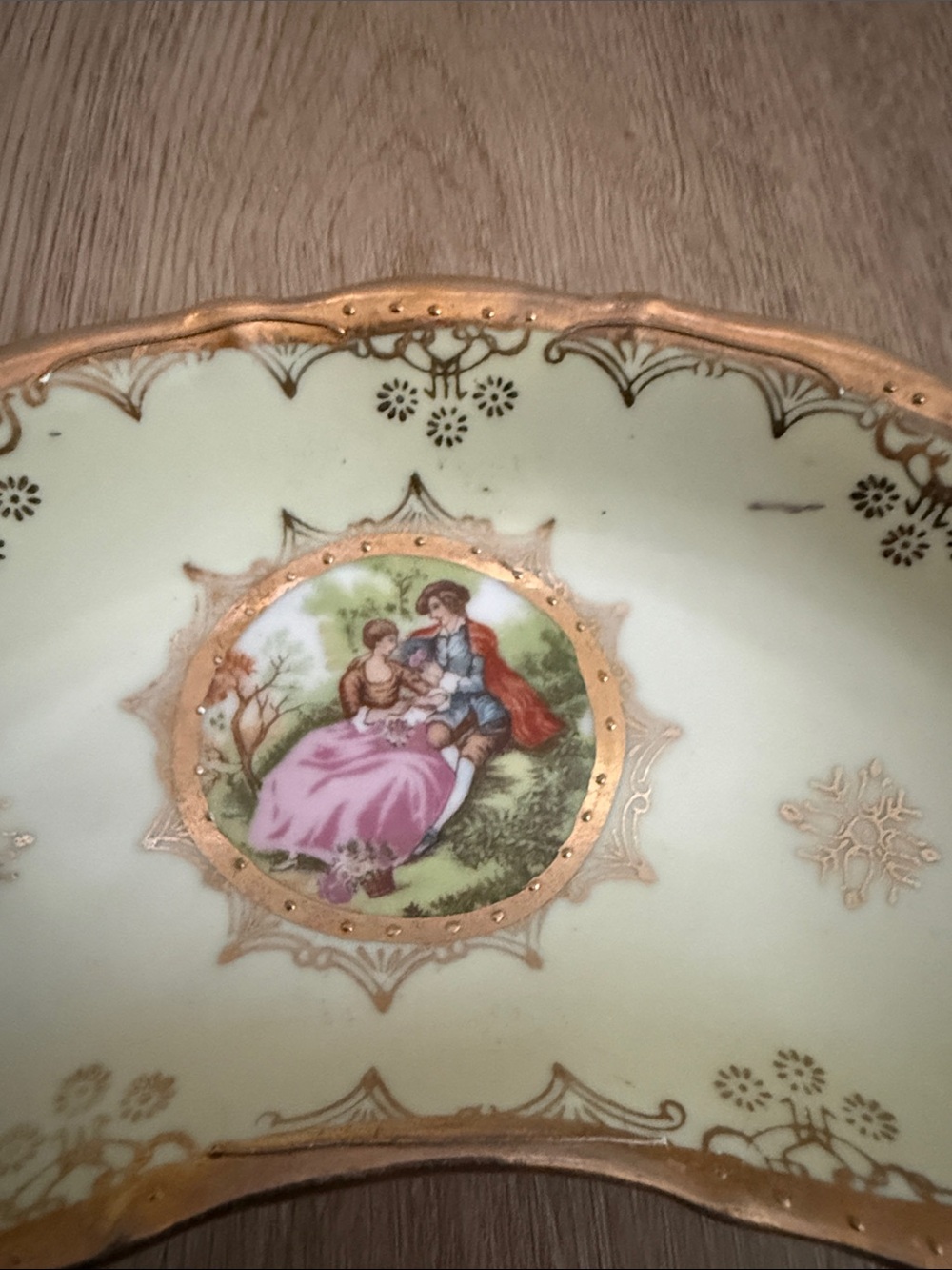 Vintage Decorative Porcelain 7” bone dish with gold trim - Picture 2 of 3